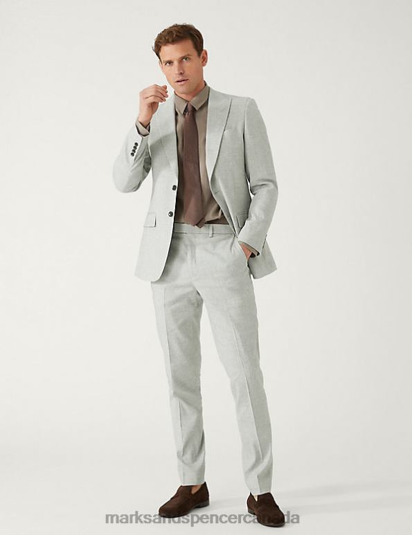 Men Light Grey Clothing Marks & Spencer Slim Fit Italian Linen Miracle Suit Jacket 20VTD6385 - Marks and Spencer online