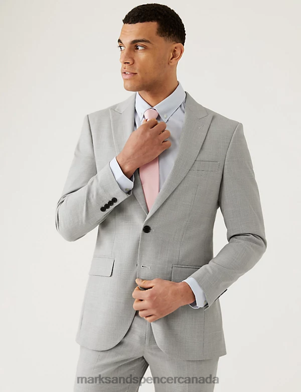 Marks and Spencer Canada - Men Light Grey Clothing Marks & Spencer Slim Fit Prince of Wales Check Suit Jacket 20VTD6414