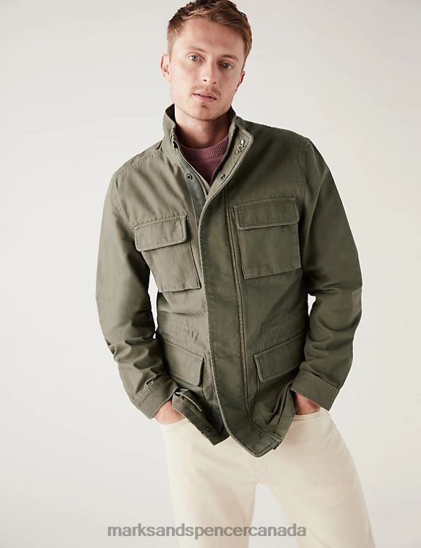 Marks and Spencer sale - Men Light Khaki Clothing Marks & Spencer Pure Cotton Utility Jacket 20VTD5692