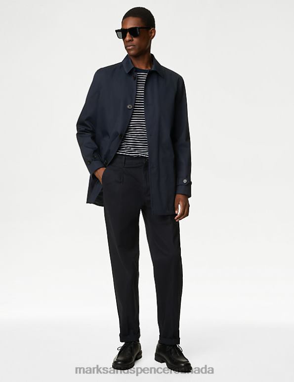 Men Navy Clothing Marks & Spencer Cotton Blend Mac with Stormwear 20VTD5446 - Marks and Spencer Canada locations