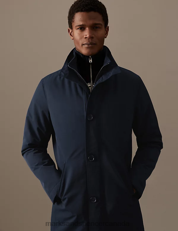 Marks and Spencer near me - Men Navy Clothing Marks & Spencer Funnel Neck Mac with Stormwear 20VTD4816