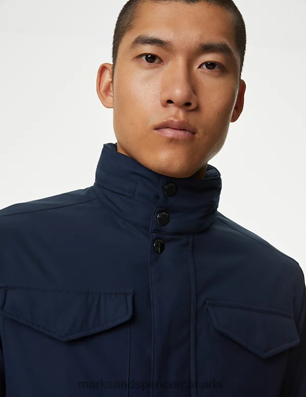 Marks and Spencer Canada - Men Navy Clothing Marks & Spencer Hooded Utility Coat with Stormwear 20VTD4897