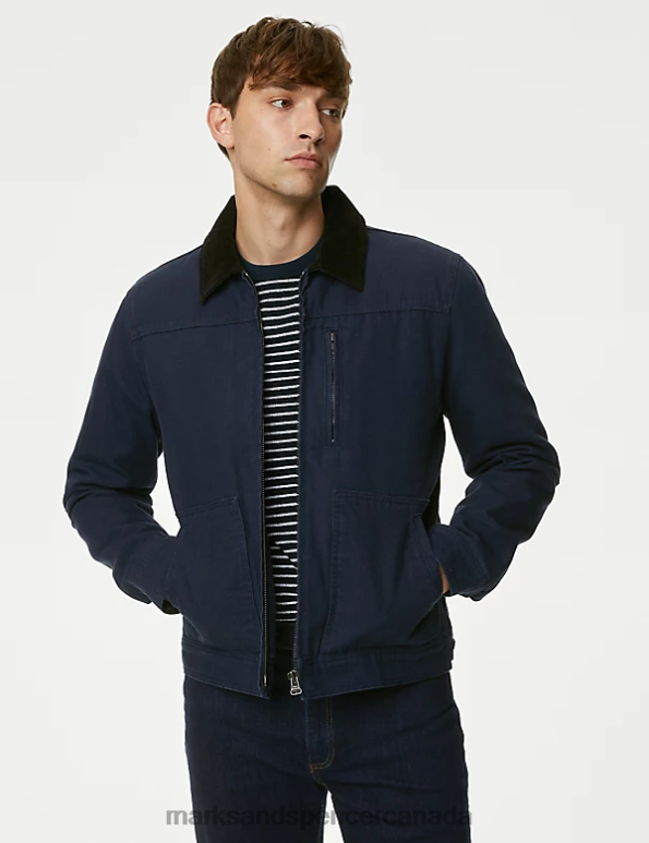 Men Navy Clothing Marks & Spencer Pure Cotton Borg Lined Utility Jacket 20VTD4941 - Marks and Spencer online