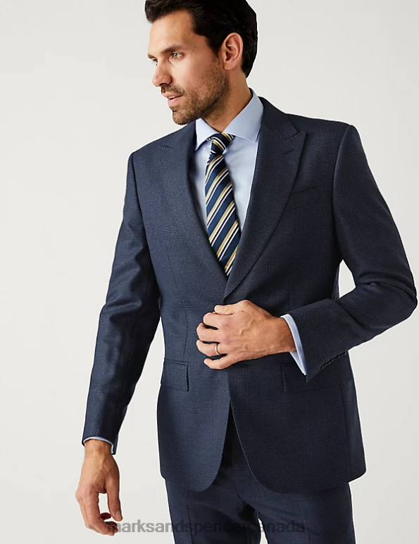 Men Navy Clothing Marks & Spencer Regular Fit Pure Wool Check Suit Jacket 20VTD7009 - Marks and Spencer Canada locations