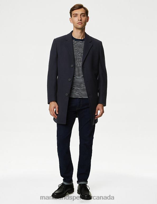 Men Navy Clothing Marks & Spencer Revere Overcoat 20VTD4883 - Marks and Spencer Canada locations