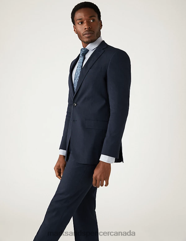 Men Navy Clothing Marks & Spencer Tailored Fit Italian Linen Miracle Suit Jacket 20VTD5609 - Marks and Spencer outlet