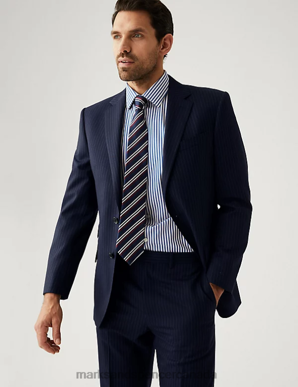 Men Navy Clothing Marks & Spencer Wool Rich Pinstripe Suit Jacket 20VTD7034 - Marks and Spencer outlet