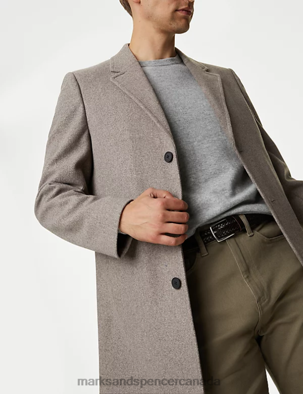 Men Oatmeal Clothing Marks & Spencer Revere Overcoat 20VTD5216 - Marks and Spencer Canada locations