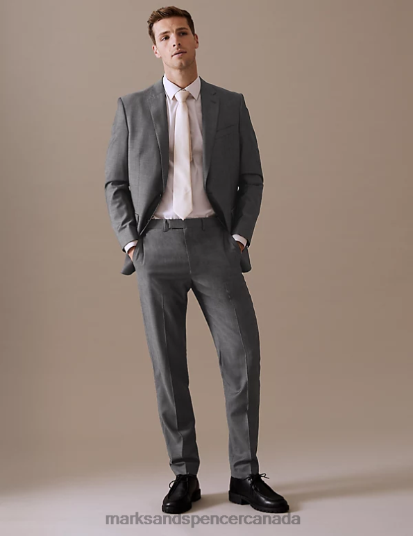 Marks and Spencer Canada - Men Silver Grey Clothing Marks & Spencer Tailored Fit Pure Wool Twill Suit Jacket 20VTD5754