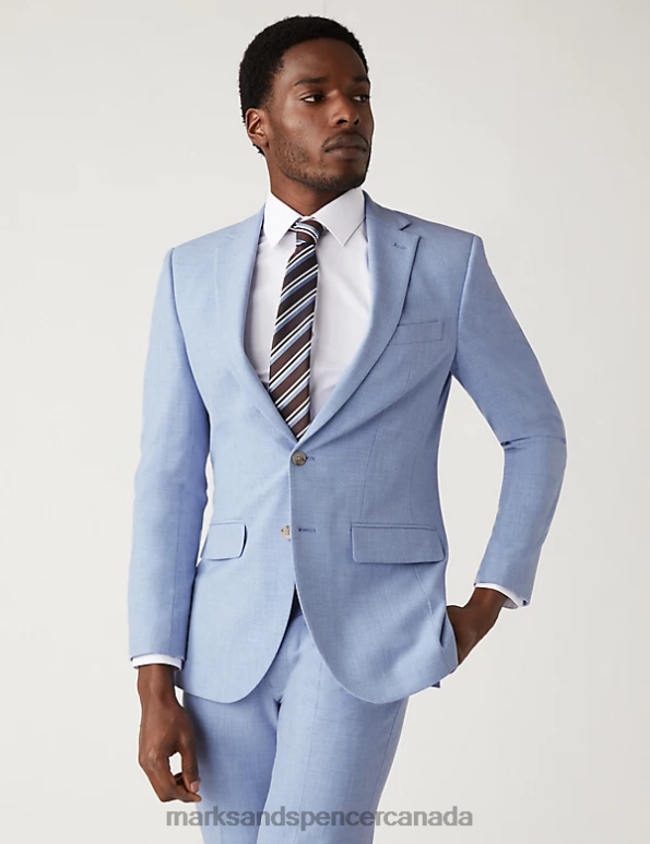 Men Soft Blue Clothing Marks & Spencer Slim Fit Marl Stretch Suit Jacket 20VTD6441 - Marks and Spencer Canada locations