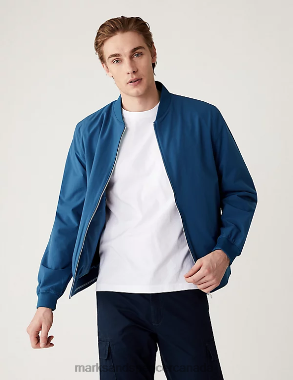 Marks and Spencer near me - Men Steel Blue Clothing Marks & Spencer Bomber Jacket with Stormwear 20VTD6419