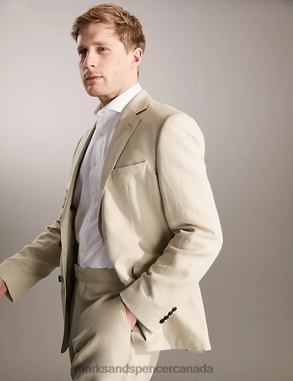 Marks and Spencer sale - Men Stone Clothing Marks & Spencer Regular Fit Italian Silk And Linen Jacket 20VTD7132