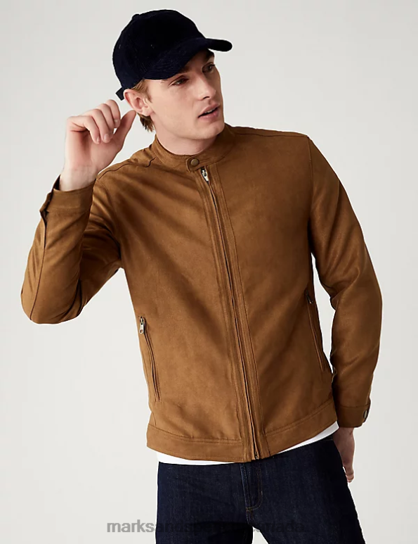 Men Tan Clothing Marks & Spencer Faux Suede Biker Jacket 20VTD5503 - Marks and Spencer online