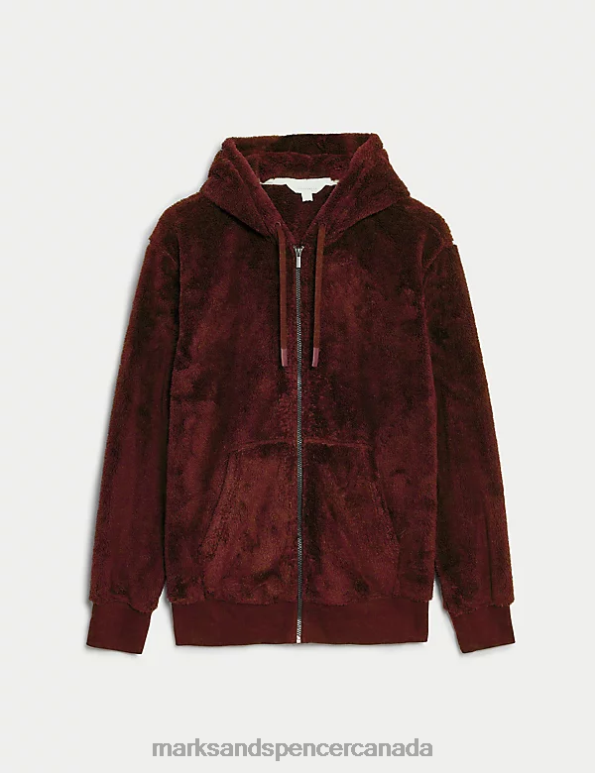 Marks and Spencer near me - Men Burgundy Clothing Marks & Spencer Supersoft Zip Up Hoodie 20VTD5954