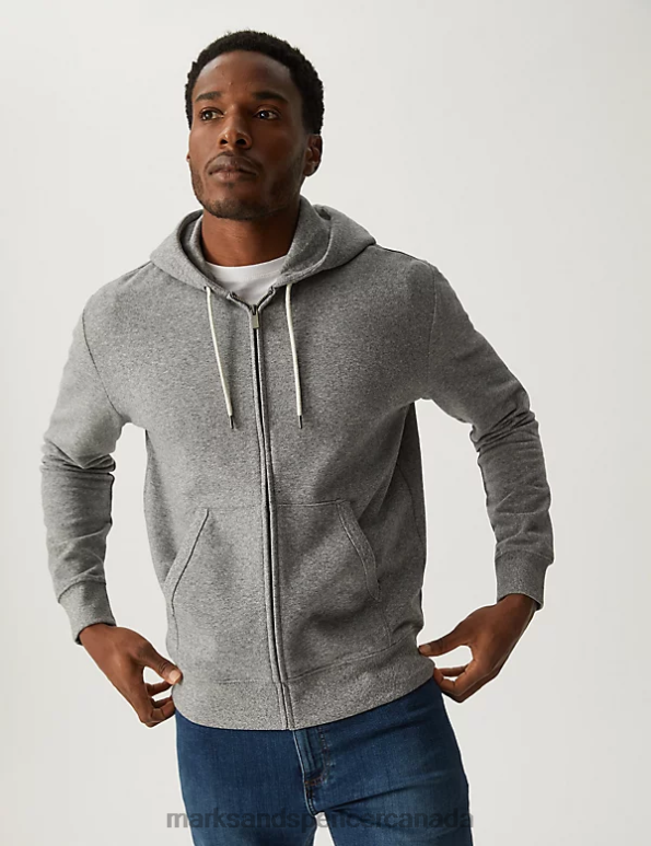 Marks and Spencer Canada - Men Grey Marl Clothing Marks & Spencer Pure Cotton Hoodie 20VTD7537