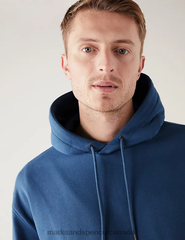 Men Steel Blue Clothing Marks & Spencer Oversized Cotton Rich Hoodie 20VTD6315 - Marks and Spencer outlet