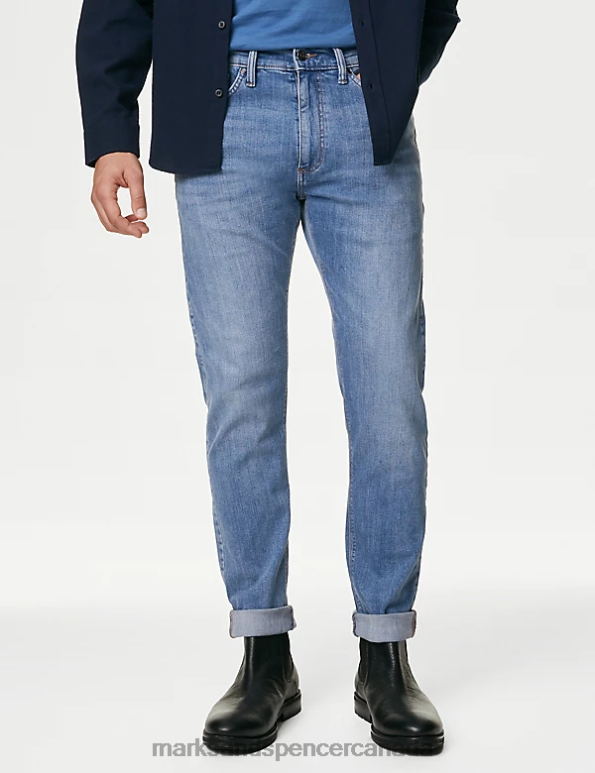 Marks and Spencer near me - Men Azure Blue Clothing Marks & Spencer Slim Fit Stretch Jeans 20VTD5467