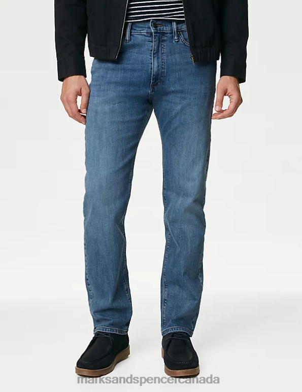 Marks and Spencer Canada - Men Azure Blue Clothing Marks & Spencer Straight Fit Stretch Jeans 20VTD6267