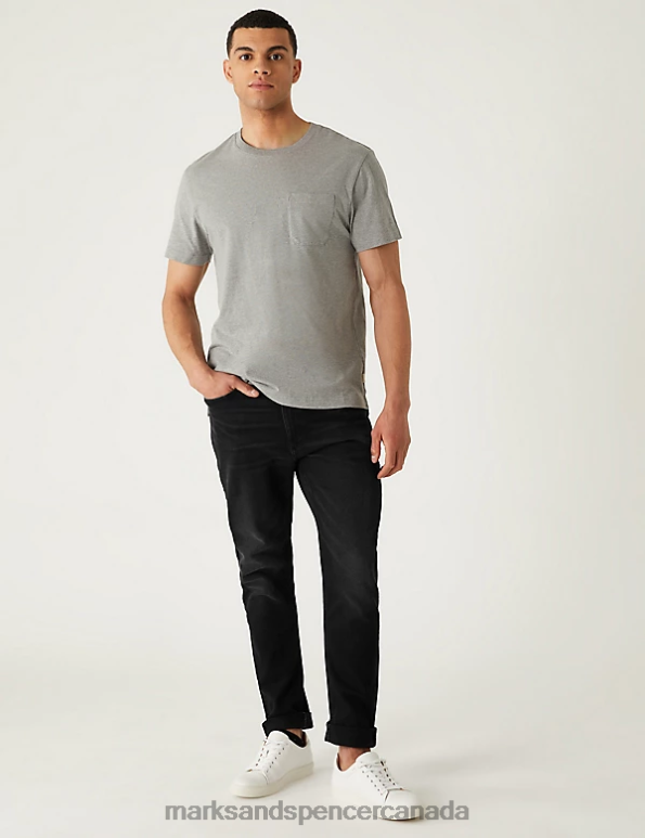 Marks and Spencer near me - Men Black Clothing Marks & Spencer Slim Fit Belted Stretch Jeans 20VTD5763