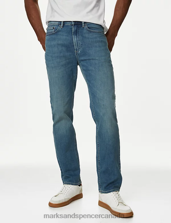 Men Blue Tint Clothing Marks & Spencer Straight Fit 360 Flex Jeans 20VTD7044 - Marks and Spencer Canada locations