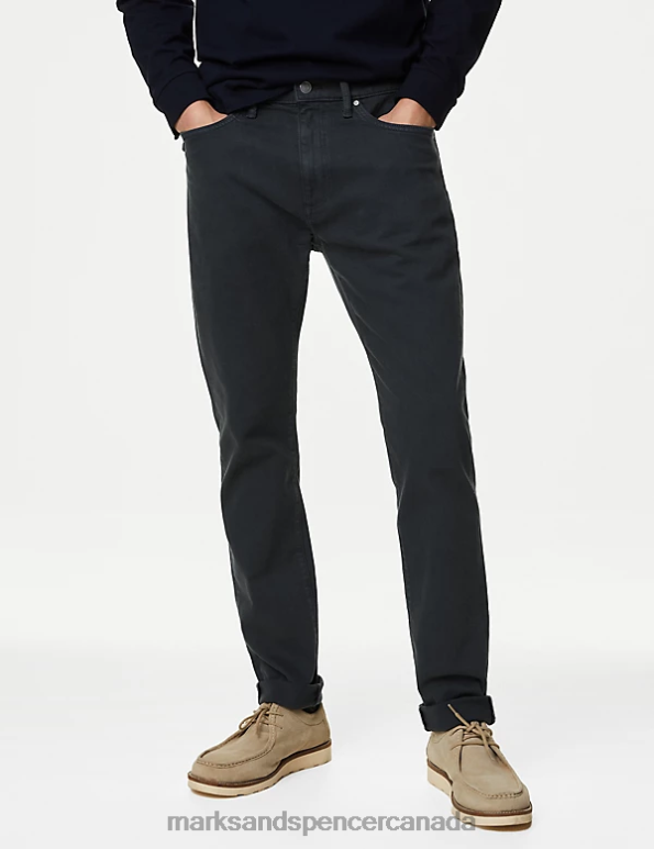 Marks and Spencer near me - Men Charcoal Clothing Marks & Spencer Slim Fit Tea Dyed Stretch Jeans 20VTD5778