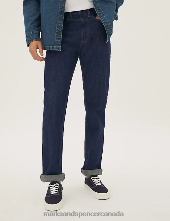 Marks and Spencer Canada - Men Dark Blue Clothing Marks & Spencer Straight Fit Pure Cotton Jeans 20VTD5412