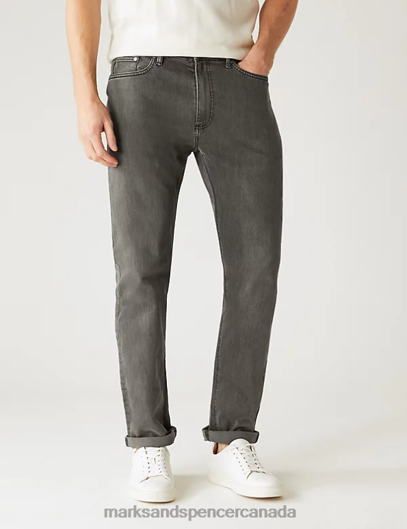 Marks and Spencer near me - Men Dark Grey Clothing Marks & Spencer Straight Fit Stretch Jeans 20VTD6262