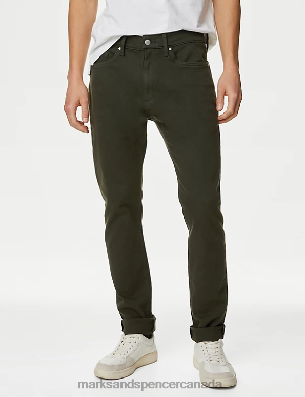 Marks and Spencer Canada - Men Dark Khaki Clothing Marks & Spencer Slim Fit Tea Dyed Stretch Jeans 20VTD5777