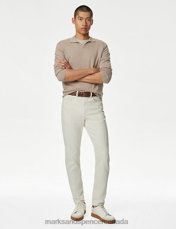 Men Ecru Clothing Marks & Spencer Tapered Fit Stretch Jeans 20VTD7372 - Marks and Spencer Canada locations