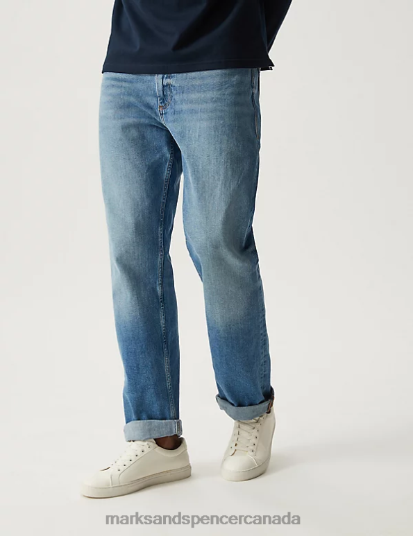 Marks and Spencer near me - Men Light Blue Clothing Marks & Spencer Loose Fit Vintage Wash Jeans 20VTD6560