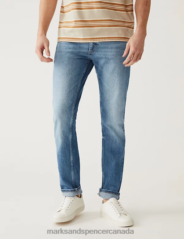 Marks and Spencer sale - Men Light Blue Clothing Marks & Spencer Slim Fit Vintage Wash Stretch Jeans 20VTD6590