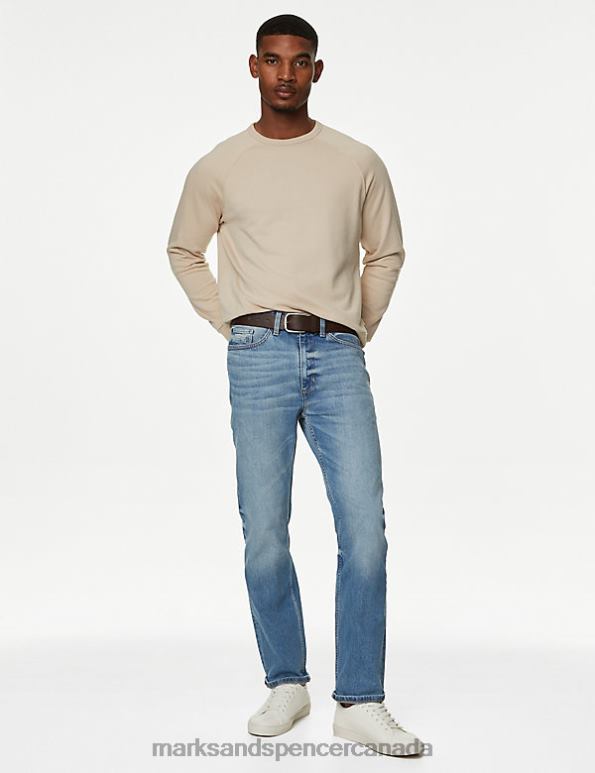 Marks and Spencer sale - Men Light Blue Clothing Marks & Spencer Straight Fit Belted Vintage Wash Jeans 20VTD5422