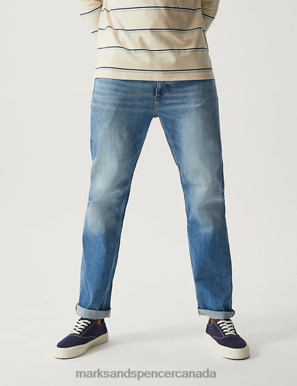 Marks and Spencer sale - Men Light Blue Clothing Marks & Spencer Straight Fit Vintage Wash Stretch Jeans 20VTD7076