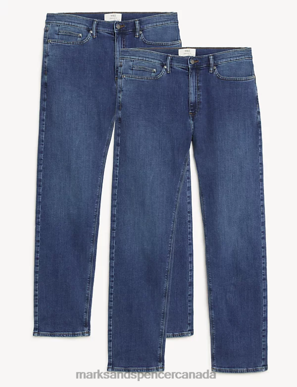 Men Medium Blue Clothing Marks & Spencer 2pk Straight Fit Stretch Jeans 20VTD6997 - Marks and Spencer Canada locations