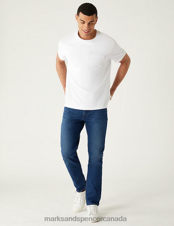 Marks and Spencer sale - Men Medium Blue Clothing Marks & Spencer Slim Fit Belted Stretch Jeans 20VTD5375