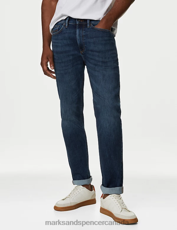 Men Medium Blue Clothing Marks & Spencer Straight Fit 360 Flex Jeans 20VTD7039 - Marks and Spencer outlet