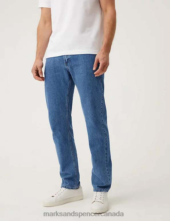 Men Medium Blue Clothing Marks & Spencer Straight Fit Pure Cotton Jeans 20VTD5011 - Marks and Spencer outlet