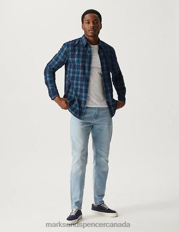 Marks and Spencer sale - Men Powder Blue Clothing Marks & Spencer Tapered Fit Stretch Jeans 20VTD7027