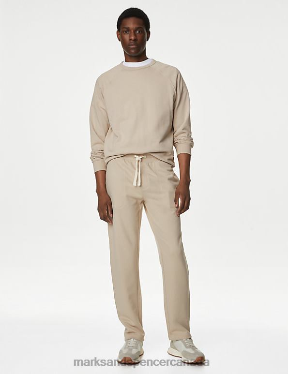 Men Beige Clothing Marks & Spencer Drawstring Pure Cotton Straight Leg Joggers 20VTD6720 - Marks and Spencer Canada locations