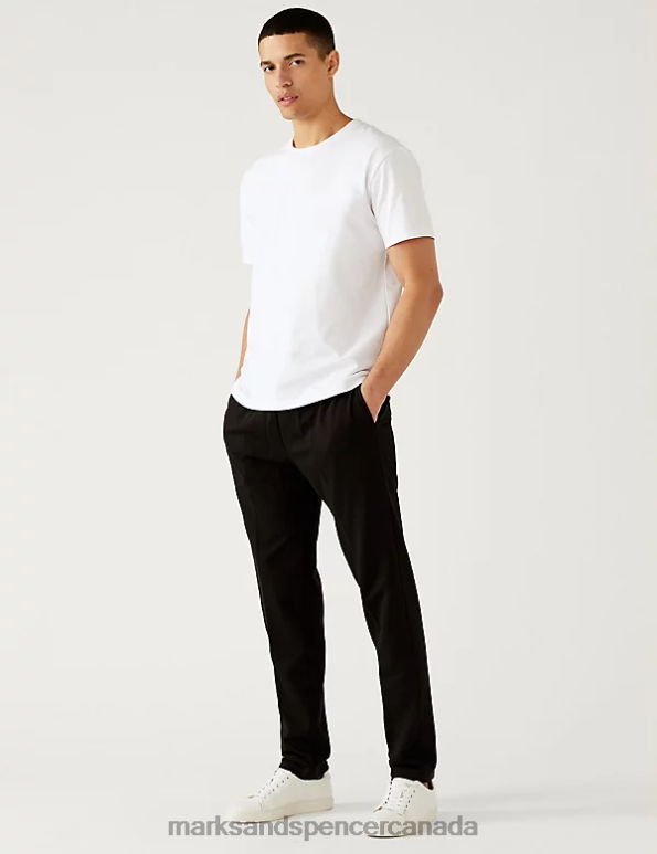 Men Black Clothing Marks & Spencer Cotton Rich Straight Leg Joggers 20VTD5736 - Marks and Spencer outlet