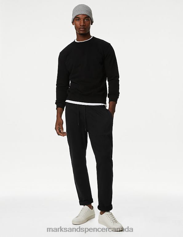 Marks and Spencer sale - Men Black Clothing Marks & Spencer Drawstring Cotton Rich Straight Leg Joggers 20VTD6416