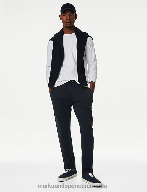 Marks and Spencer Canada - Men Dark Navy Clothing Marks & Spencer Drawstring Cotton Rich Straight Leg Joggers 20VTD6033