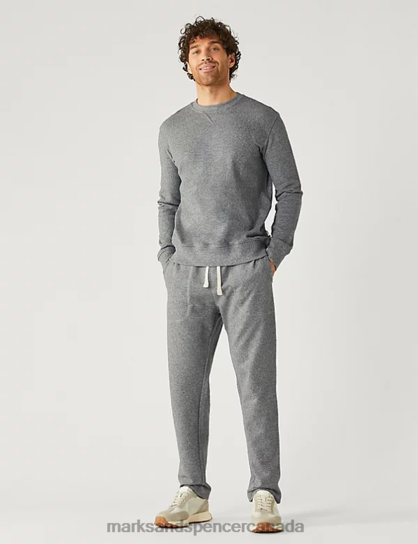 Marks and Spencer near me - Men Grey Marl Clothing Marks & Spencer Drawstring Pure Cotton Straight Leg Joggers 20VTD6723