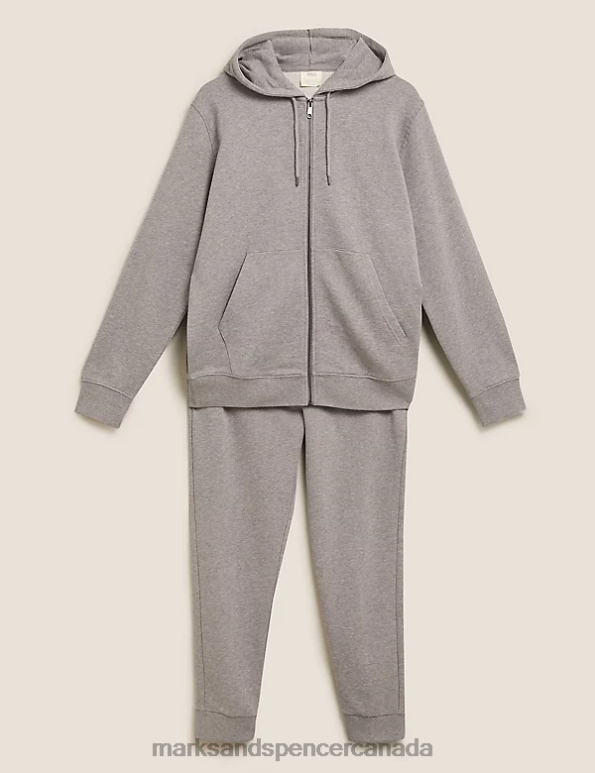 Marks and Spencer near me - Men Grey Marl Clothing Marks & Spencer Pure Cotton Zip Up Hoodie & Joggers Set 20VTD7157