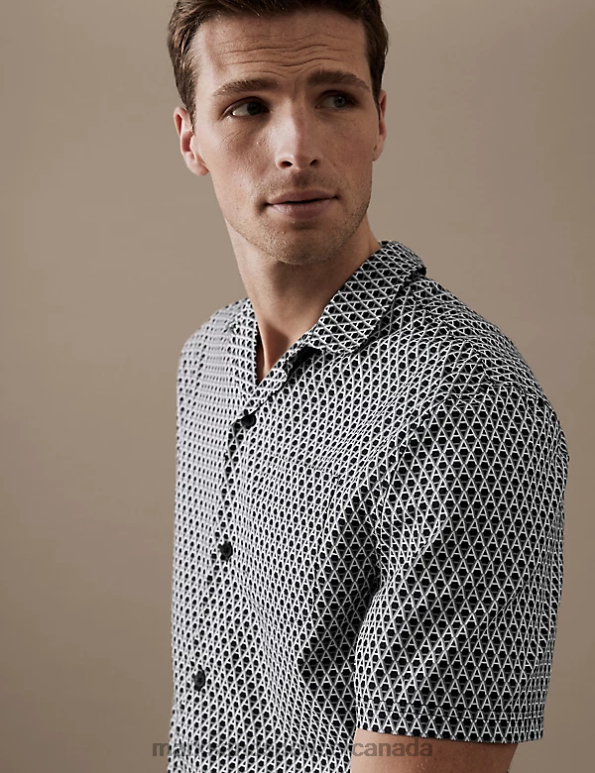 Men Black Mix Clothing Marks & Spencer Cotton Rich A Print Pyjama Top 20VTD6766 - Marks and Spencer online