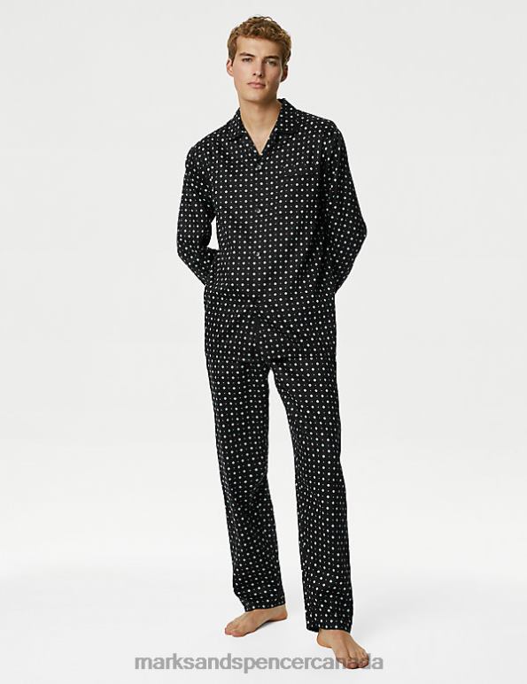 Marks and Spencer Canada - Men Black Mix Clothing Marks & Spencer Pure Cotton Printed Pyjama Set 20VTD4988