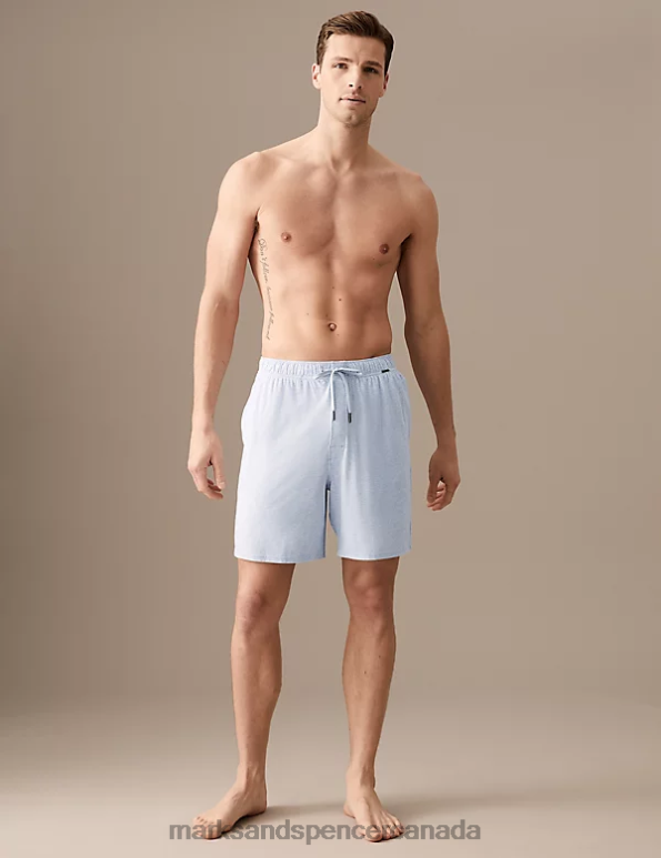 Men Blue Marl Clothing Marks & Spencer Cotton Blend Pyjama Shorts 20VTD6981 - Marks and Spencer outlet