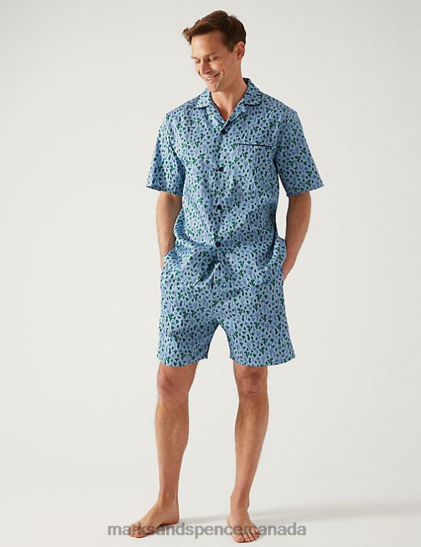 Marks and Spencer sale - Men Blue Mix Clothing Marks & Spencer Pure Cotton Cactus Print Pyjama Set 20VTD5006