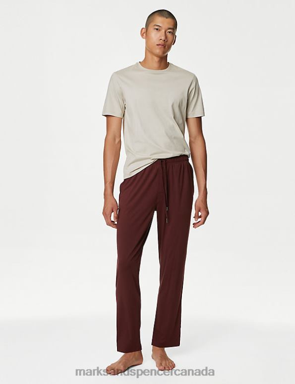 Men Dark Claret Clothing Marks & Spencer Supima Cotton Blend Supersoft Pyjama Bottoms 20VTD7307 - Marks and Spencer online