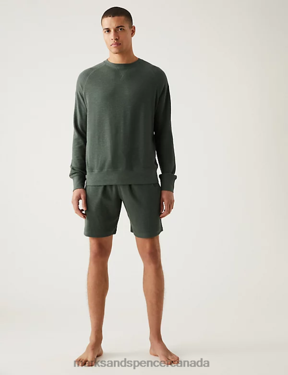 Marks and Spencer sale - Men Dark Evergreen Clothing Marks & Spencer Pure Cotton Loungewear Shorts 20VTD6938